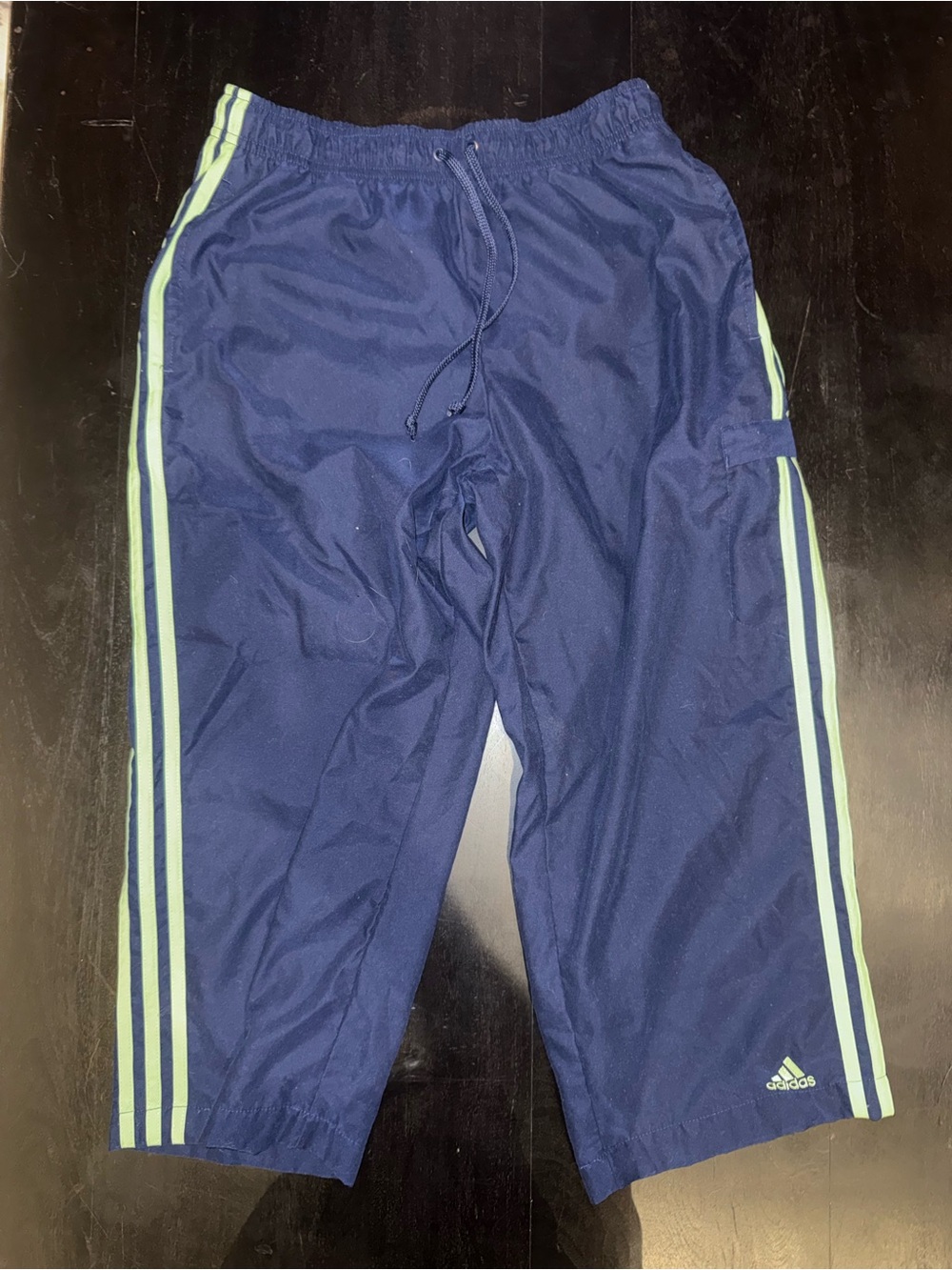 adidas Navy Blue Capri Pants with Mint Side Stripes